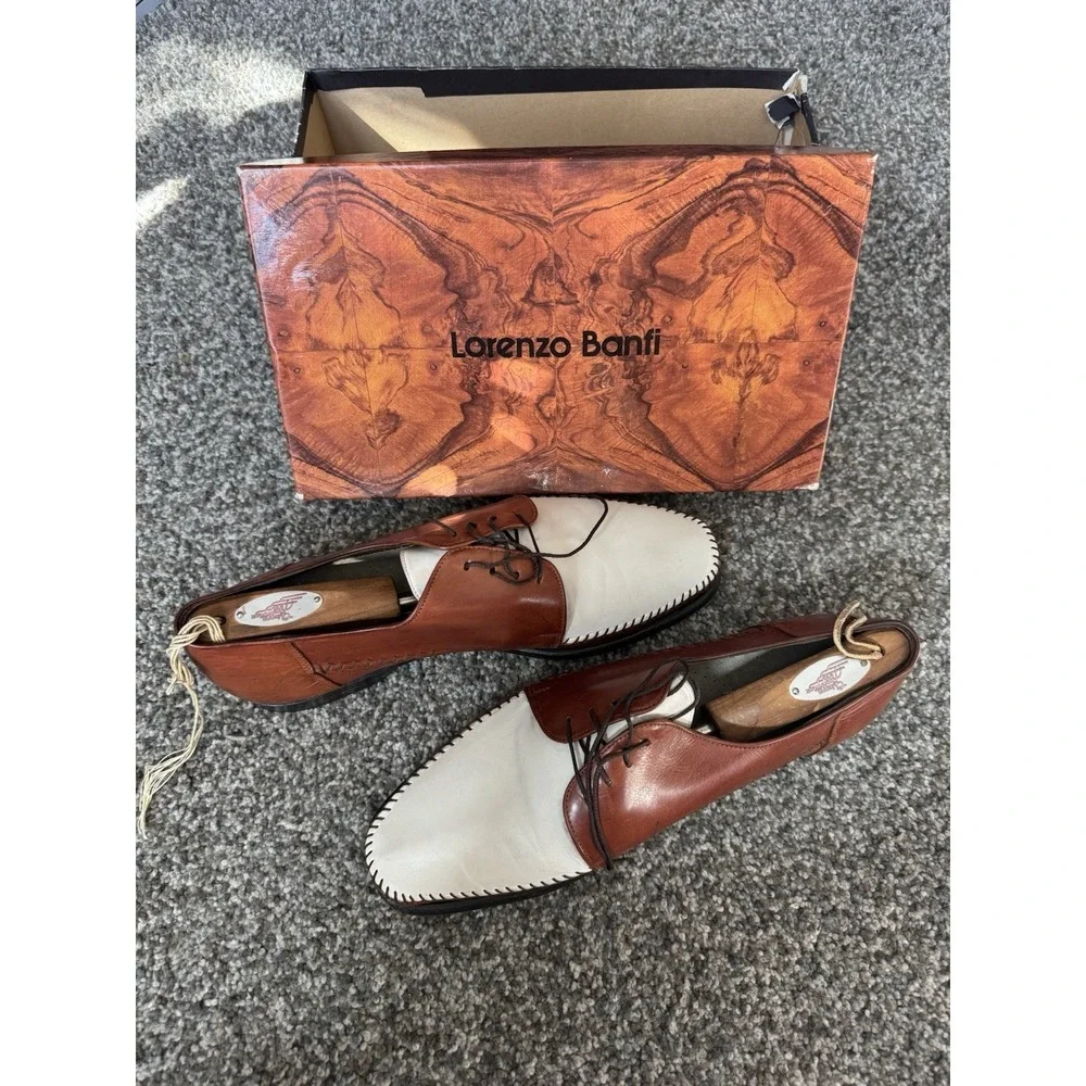 Lorenzo Banfi Made In Italy 2 Toned Leather Lace Up Loafer 11M W/ Box And Shaper